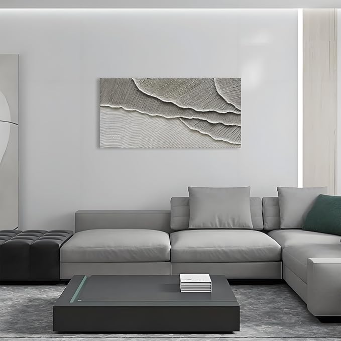 NANKAI Art Hand Painted Wave Landscape Oil Painting Modern Abstract White Art Painting 24x48 inch Abstract Wall Art Deco