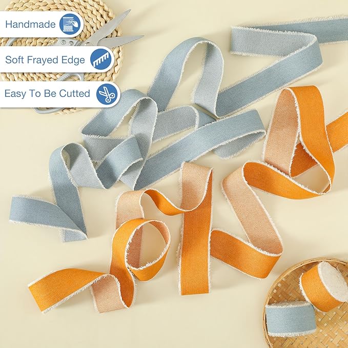 Pretty Jolly Brown Denim Ribbon for Crafts Handmade Rustic Frayed Cotton Jean Fabric Ribbon for Flower Bouquet 15 Yards 1 1/2 Inch Cloth Ribbons for Gift Wrapping Hair Sewing Accessories Holiday Decor