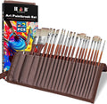 22PCS H&B Paint Brush Set, Travel Watercolor Acrylic Painting Brushes with Canvas Roll & Palette Knife, Professional Artist Brush Kit for Oil, Acrylic Canvas Paintings (Brown)