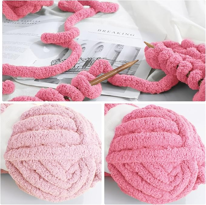 HOMBYS 8 Pack Assorted Chunky Yarn for Crocheting,Super Bulky Large Soft Fluffy Yarn,Plush Fuzzy Yarn,Thick Chenille Yarn for Hand Knitting/Arm Knitting,4 Pink,4 Rose Red(27yds,8 oz Each Skein)