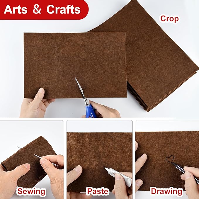 CHRORINE 25 Pcs Assorted Color Felt Fabric Sheets 8" x 12" Soft Felt Fabric Sheet for Crafts DIY Sewing Squares Nonwoven Patchwork (Brown)