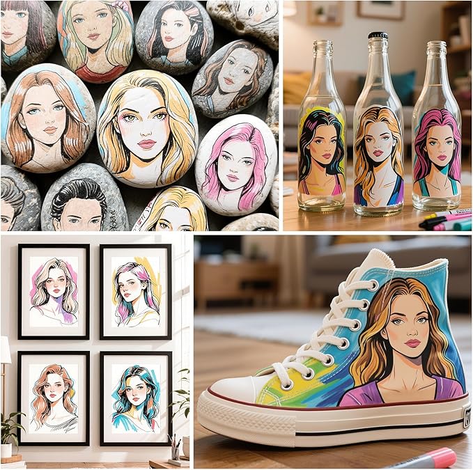 Woomer Acrylic Paint Markers Gel Auto Ink, Single-color Available, Durable Brush Tips Acrylic Pens Marker for Rock Fabric DIY Crafts, Waterbased & Waterproof after Dry, 72 Count