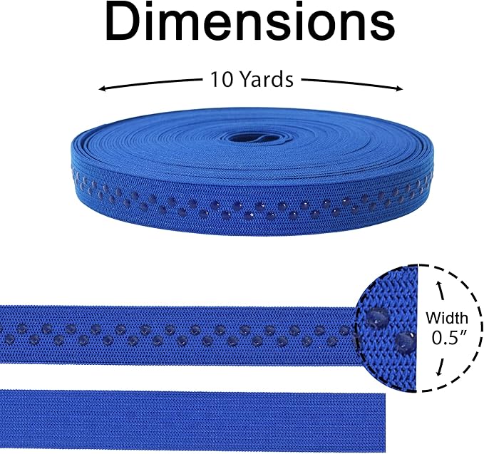 Mandala Crafts 0.5 Inch Elastic Silicone Gripper Tape for Clothing - 10 Yds Dotted Non Slip Elastic Band for Sewing - Denim Silicone Flat Fabric Stretchy Ribbon Straps