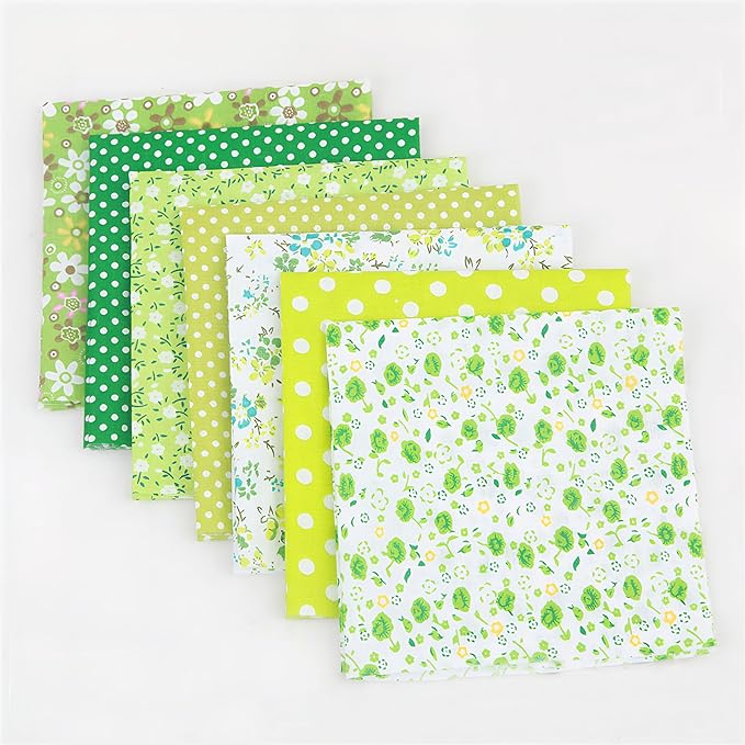 XANADU 10x10 Inch Cotton Fabric Squares Bundle -14 Pcs Pre-Cut Quilting Fabric for Sewing & Craft Patchwork (Green + Navy Blue)