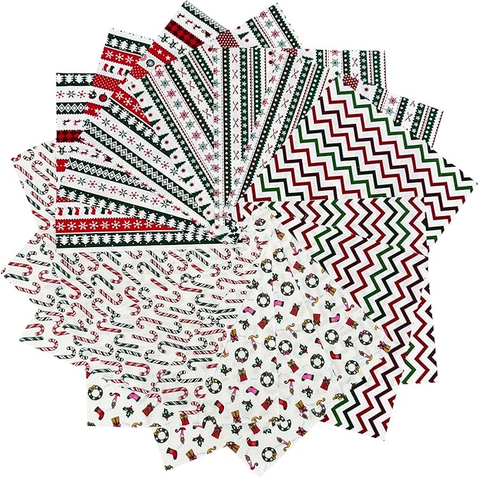 Christmas Layer Cake Fabric Bundles,10x10 Inch Precut Quilting Squares,100% Cotton Craft Fabric with 14 Holiday Patterns(42Pcs)