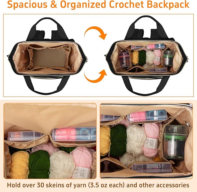 Knitting Bag Backpack, Large Crochet Bag Organizer,Water-resistant Yarn Storage Organizer Tote Bag Yarn Holder for Crochet Hooks, Knitting Needles Supplies