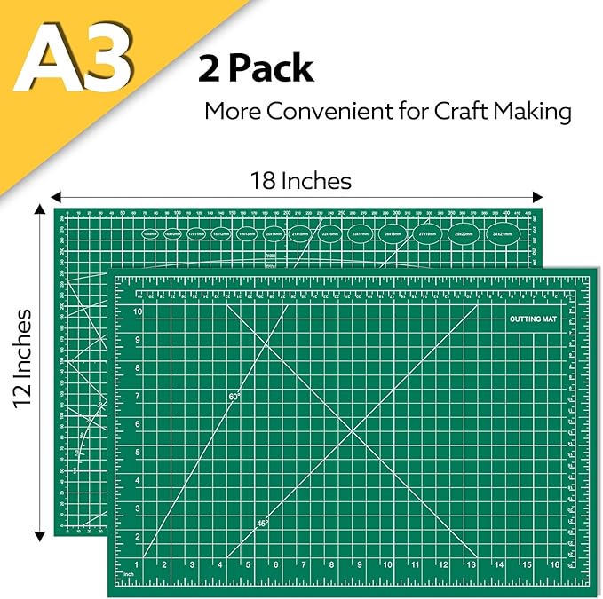 2 Packs Self Healing Cutting Mat 12" x 18" Rotary Cutting Sewing Mat A3, 5-Ply Cutting Board for Crafting, Sewing, Scrapbooking, Quilting and Precision Cutting