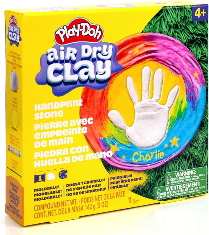Play-Doh Air Dry Handprint Stone, Includes Reusable Mold, 5 Acrylic Paints, & 5 oz. of Paintable White Clay, Kids Craft Kit, Crafts for Kids Ages 4-8, Art Supplies for Craftrooms and Classrooms