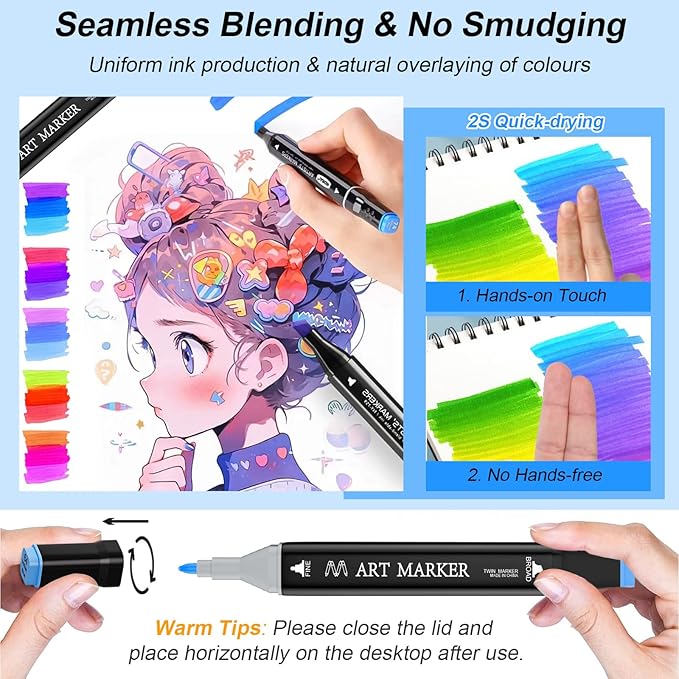 Alcohol Markers, 60 Colors Dual Tip Art Markers Set for Kids Adult Coloring, Sketching Drawing Permanent Coloring Marker, Alcohol Based Marker Artist Pens With Carry Case (60)