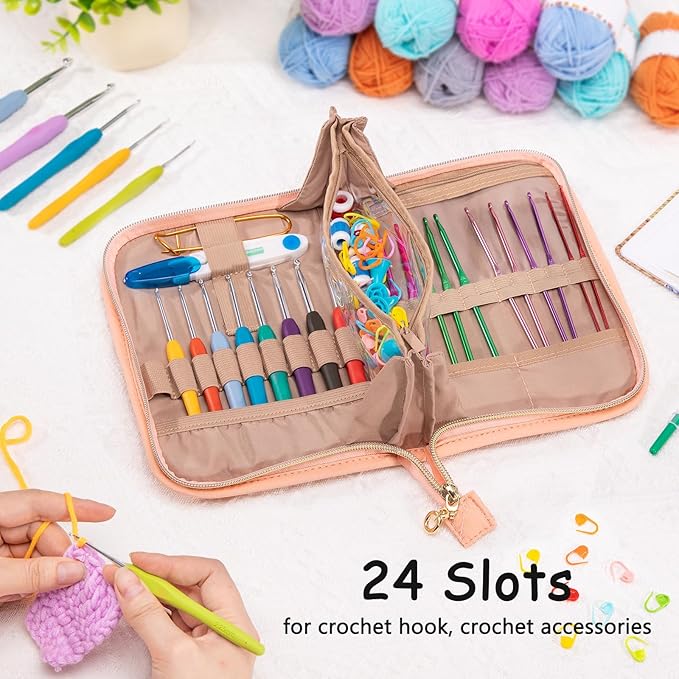 MYBAGZING Crochet Hook Set with Storage Case – 14 Ergonomic Crochet Hooks(2mm(B)-10mm(N), 10 Stitch Markers, Crochet Organizer for Crochet Needles, Accessories, and Supplies
