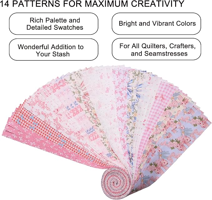Hanjunzhao Bow Jelly Rolls for Quilting Clearance, 42 Strip 2.5" x 44" Jelly Roll Fabric, Soft Cotton Fabric Strips for Blanket, Rug, Gift Wrapping, Hair Band & Holiday Valentine Party Décor, Bows