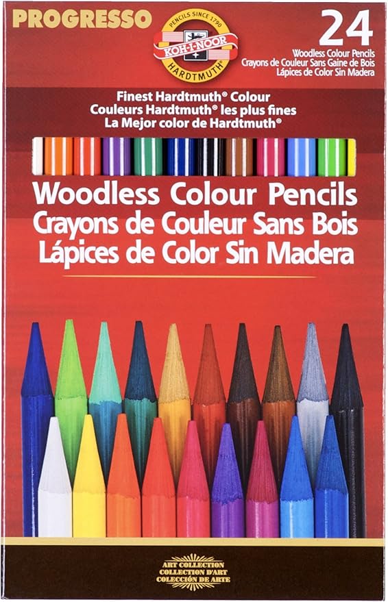 Koh-I-Noor Progresso Woodless Colored 24-Pencil Set, Assorted Colored Pencils (FA8758.24)