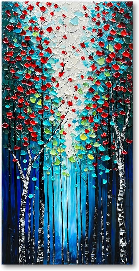 Forest Landscape Hand Painted Art Oil Painting Dark Blue Large Vertical Canvas Wall Art 46×23 Inch Oil Painting Home Wall Decoration Art