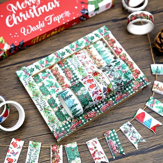 Christmas Washi Tape Set,12 Rolls Floral Watercolor Plants Decorative Tape Santa Claus Snowman Gift Masking Tape for Journaling Supplies,Journal, Scrapbooking,DIY Arts & Crafts,Gift Wrapping