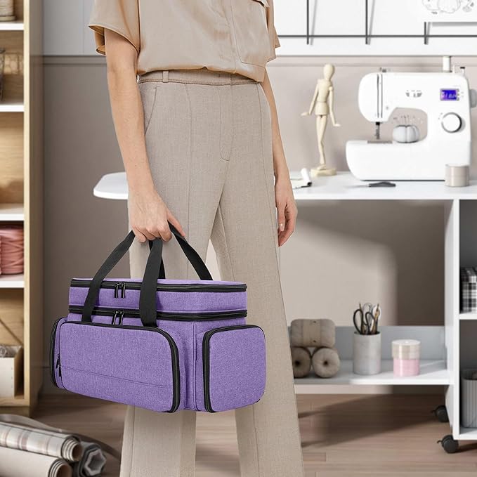 LUXJA Large 2 Layers Sewing Organizer Bag with 5 Detachable Dividers, Sewing Storage Bag for Sewing Supplies, Purple