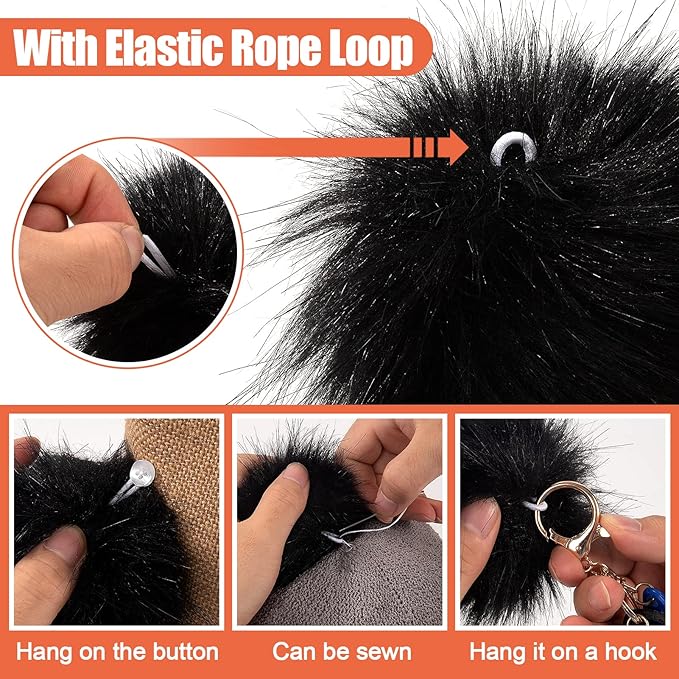 60 Pcs Faux Fur Pom Pom for Hats - 4.5 Inch Soft Pompoms with Elastic Loop Removable Knitting Hat Accessories for Shoes Scarves Gloves Bags Crafts Keychain (30 Colors)