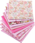 Boao 10 Pcs 20'' x 20'' Cotton Fabric Bundles, Pink Quilting Patchwork Pre-Cut Squares, Floral, Stripes, Gingham, Polka Dots Prints, Sewing Fabrics for DIY Handmade Crafting Home Party Decorations