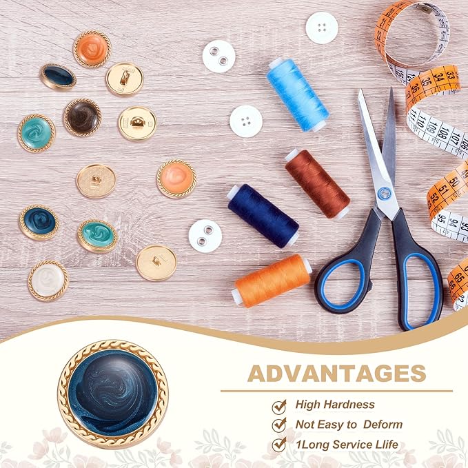 MECCANIXITY Metal Vintage Gold Button 20mm Round Metal Sewing Button Alloy Shank Replacement for Women's Suit Woolen Coat Shirt Dress Sewing Dark Blue Pack of 10
