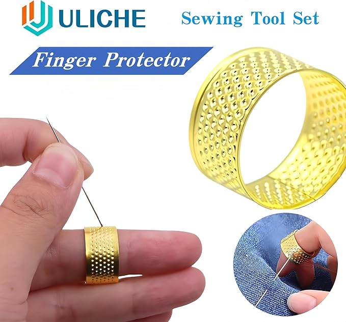 Uliche 38Pcs Big Eye Sewing Needles Kit, Stainless Steel Hand Sewing Needles with Thread Ripper, Threaders, Thread & Thimbles, Portable DIY Repair Tool Set
