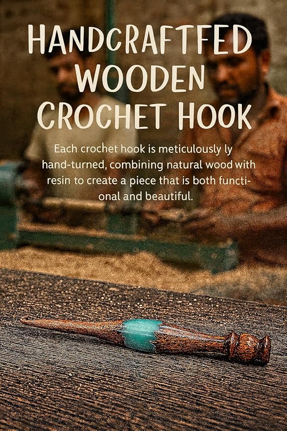 Blue Dutch Arts Wooden & Resin Crochet Hooks Set of 5 with Size:-4.5mm, 5mm, 5.5mm 6mm, 6.5mm | Ergonomic Yarn crochetting and Knitting Needles or Hook for Arthritic Hands & Soft Grip. (Peacock Blue)