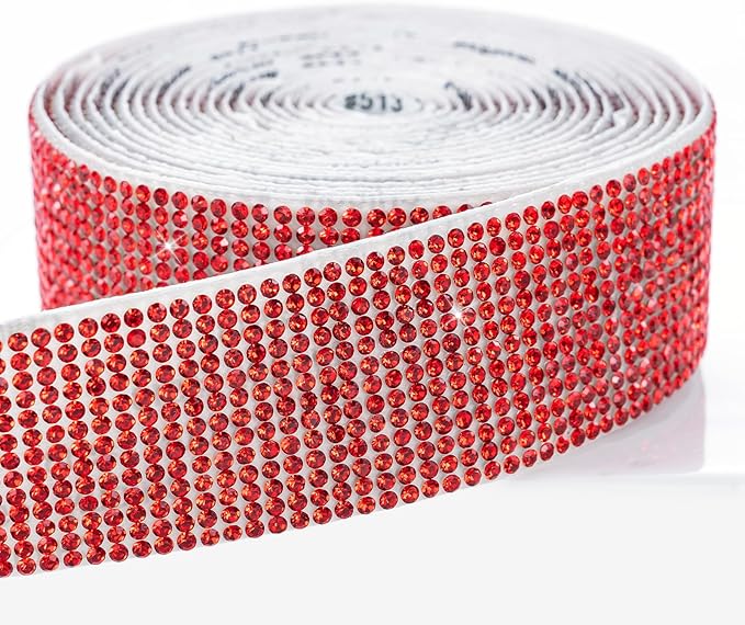 novani Self Adhesive Rhinestone Ribbon, 1.14 Inch Wide 3 Yards 1 Roll, Red Crystal Diamond Bling Strips for DIY Crafts, Home Decor, Glitter Glass Rhinestones Tape for Crafting, Car Decoration