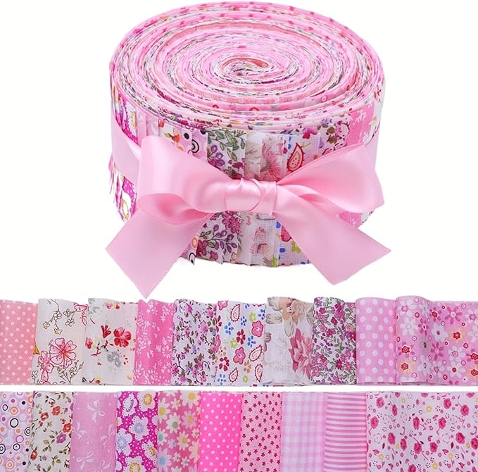 SANDOO 40 Strip Jelly Roll Fabrics for Quilting - Pink Quilting Fabric for Art,Craft & Sewing,Jellyroll Fabric for Quilting Clearance,Soft Cotton Precut Floral Cloth for Blanket,Rug,Home Decor,2.5x20
