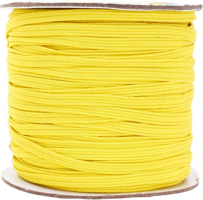 Mandala Crafts 3mm 50 Yds Roll of Yellow Elastic Bands for Sewing - 1/8 Flat Elastics Cord - 1 8 Inch Braided Stretch Straps for Crafting