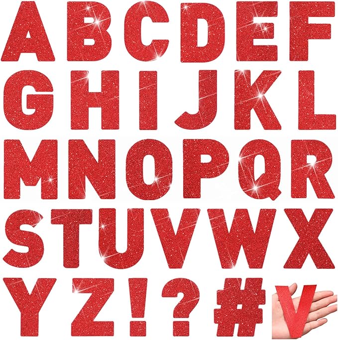 Harloon 232 Pcs 24 Sheets Large Glitter Letter Stickers Big Font Alphabet Letter Self Adhesive Letters Kit Mailbox Stickers for Mailbox Bulletin Boards Classroom Home(Red,4 Inch)
