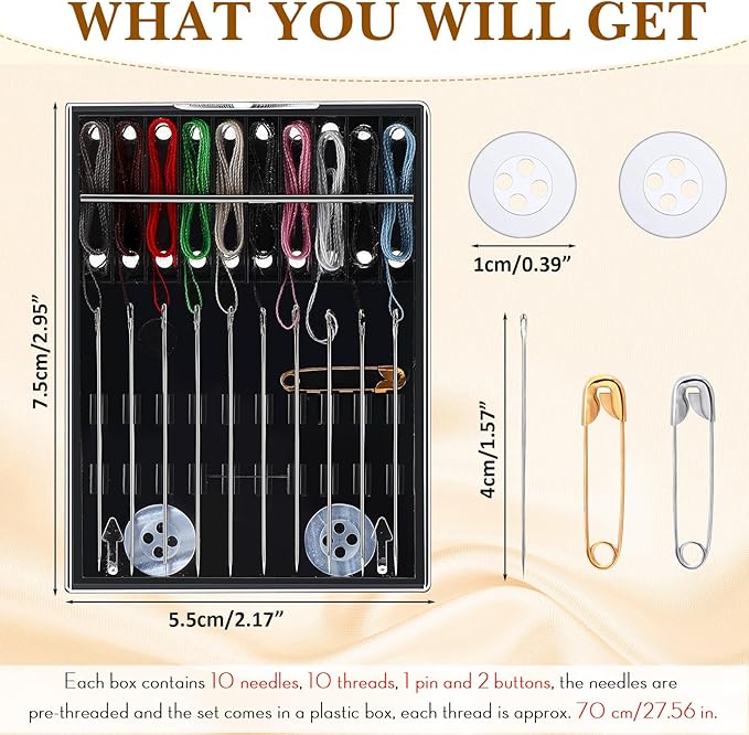 XunYee 72 Boxes Mini Sewing Kit Bulk Easy Pre Threaded Needle Kit Travel Sewing Threaded Needle Holder Small Home Travel Box with Pin Button, Assorted Colors