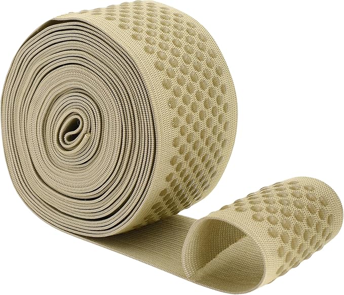 Mandala Crafts 2 Inch Elastic Silicone Gripper Tape for Clothing - 5 Yds Dotted Non Slip Elastic Band for Sewing - Beige Silicone Flat Fabric Stretchy Ribbon Straps