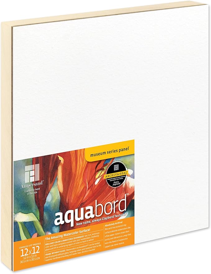 Ampersand Art Supply Watercolor Painting Panel: Museum Series Aquabord, 7/8 Inch Flat Profile, 12" x 12"