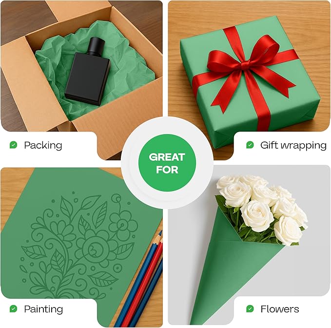 48" x 1200" (100 ft) Green Kraft Paper Roll, Pack of 4 - USA-Made Quality Craft Paper for Gift Wrapping, Kids' Arts & Crafts, School Projects - 100% Recycled, 50 lb Natural Material by IDL Packaging