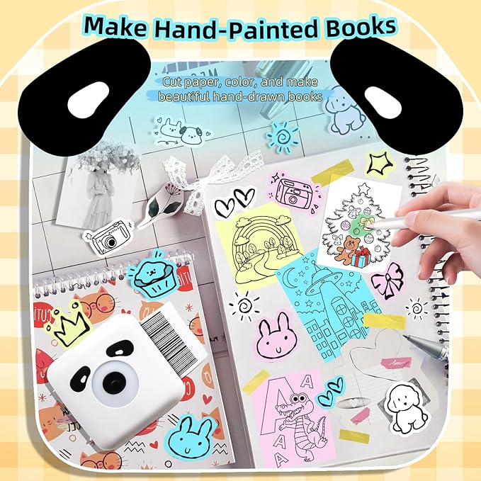 Mini Sticker Printer with 5 Roll Thermal Paper- Sticker Maker Machine - 300Dpi Portable Sticker Maker for Kids Scrapbook/DIY/Journal/Travel/Photo, Compatible with iOS&Android