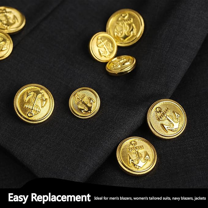 14PCS Gold Blazer Buttons for Men Replacement Buttons Suits Antique Gold Buttons for Blazer 23mm and 18mm Gold Button for Sport Coat, Uniform, Jackets Vintage Blazer Buttons Men