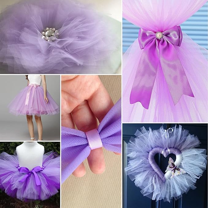 Lavender Tulle Fabric Rolls 6 Inch by 100 Yards (300 feet) Fabric Spool Tulle Ribbon for DIY Lavender Tutu Bow Baby Shower Birthday Easter Party Wedding Decorations Christmas Craft Supplies