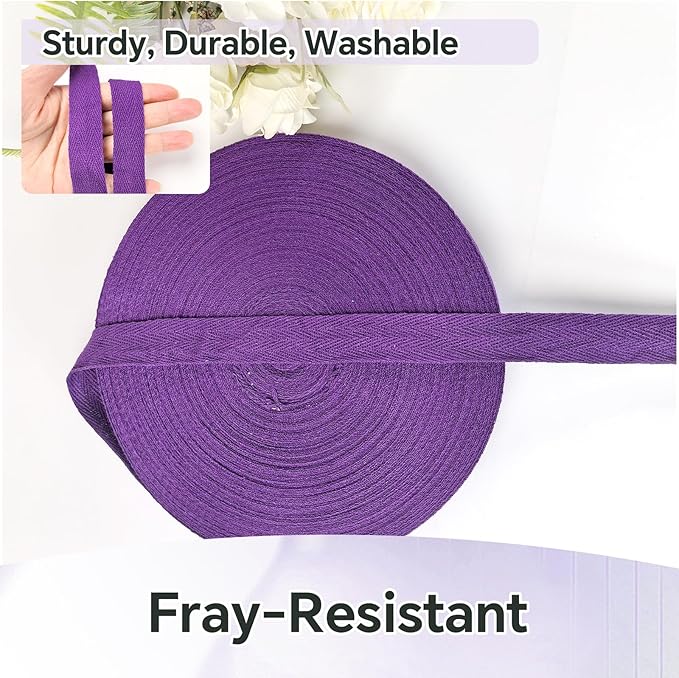 3/4 inch Purple Herringbone Twill Tape for Sewing,Pet Collar,Gift Wrapping Home Deco -40 Yards-Cotton Webbing Straps-Natural Bias Binding Tape for Handles, Crafting & DIY Projects