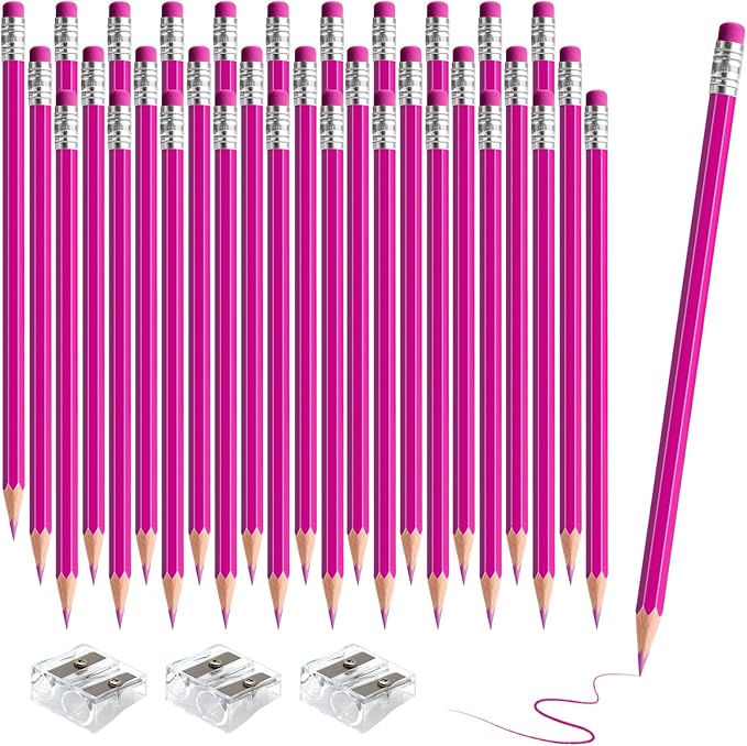 36 PCS Pink Checking Pencils Erasable Colored Pencils with Eraser Pre-Sharpened 2 HB for Checking, Grading, Tests & Office/School Supplies (Pink)