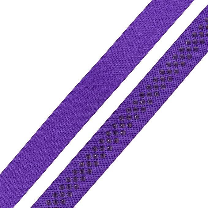 Mandala Crafts 1 Inch Elastic Silicone Gripper Tape for Clothing - 10 Yds Dotted Non Slip Elastic Band for Sewing - Purple Silicone Flat Fabric Stretchy Ribbon Straps