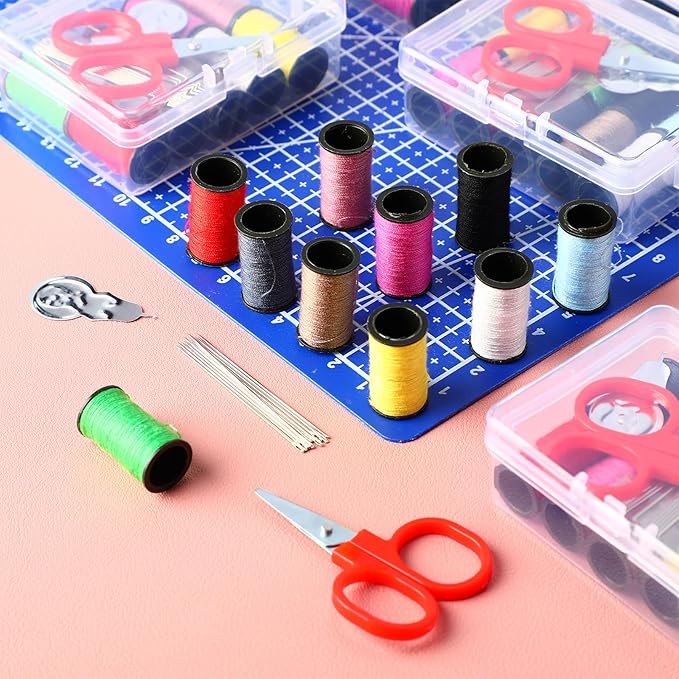 Wavwavw 12 Pcs Mini Travel Sewing Kit Small Sewing Kit Beginner DIY Supplies Needle and Thread with Scissors Hand Needles Threader for Beginner Traveler Hotel Charity Homeless