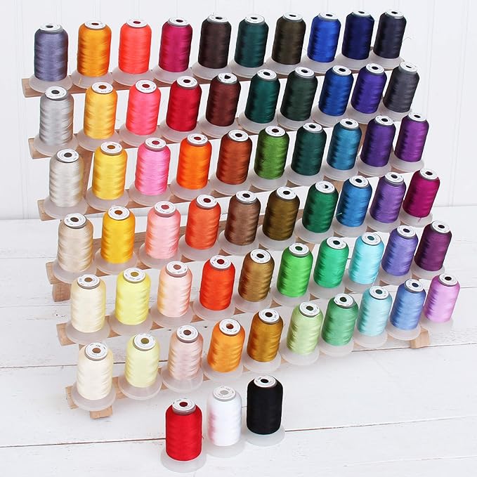 Threadart 63 Colors Polyester Embroidery Machine Thread Set Spool Brother | 500M (550Yd) Spools 40wt | for Brother Babylock Janome Singer Pfaff Husqvarna Bernina Sewing and Embroidery Machines