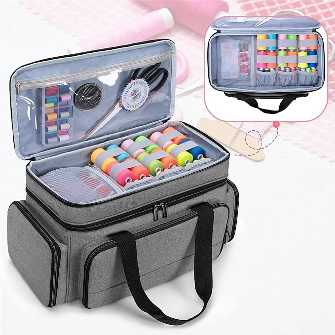 LUXJA Large 2 Layers Sewing Organizer Bag with 5 Detachable Dividers, Sewing Storage Bag for Sewing Supplies (Bag Only), Gray