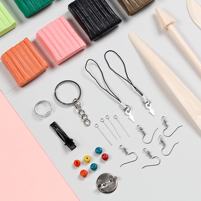 Incraftables Polymer Clay Kit – 24-Color Non-Toxic Oven-Bake Clay Set with Tools, Cutters, Molds, Jump Rings & Keychain Rings for Jewelry, Miniatures & Sculpting – Ideal for Kids & Adults