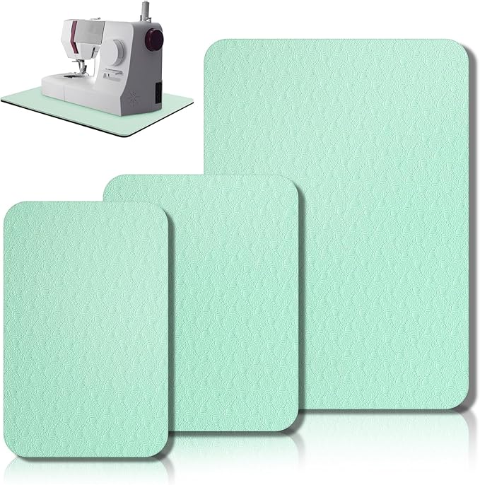 3 Pcs Sewing Machine Muffling Mat Pedal Mat Sewing Machine Pad No Slip Rubber Stay in Place Mats for Calms Vibration(Green,15 x 20 Inch,14 x 9 Inch,14 x 11 Inch)