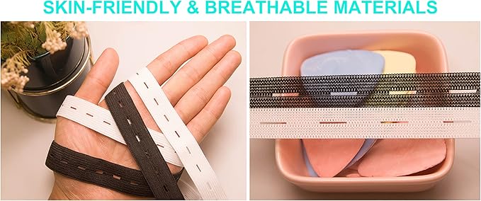 Flat Sewing Band Spool with Buttonholes Elastic Stretchable, Ideal for DIY Waistbands and Necklines (White, 3/4 inch X 12Y)