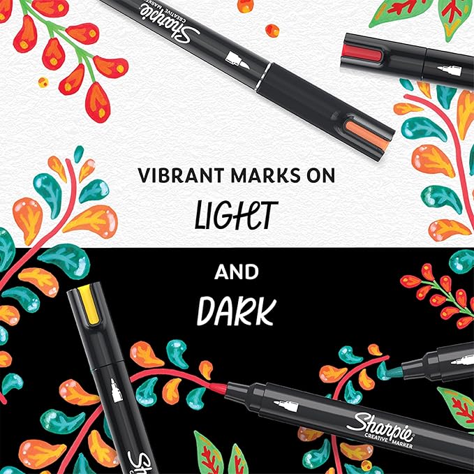Sharpie Creative Markers, Combo Pack, Water-Based Acrylic, Bullet & Brush Tips, Assorted Colors Including Earth Tones, 24 Count - Works on Paper, Metal, Wood, Ceramic, Glass, Rock, Canvas