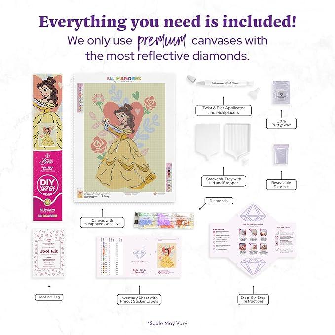 DIAMOND ART CLUB Belle - Life is Beautiful Diamond Painting Kit, Fun DIY Crafts for Adults, Round Diamond Art Canvas, 13" x 17"