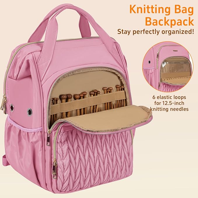 Knitting Bag Backpack, Large Crochet Bag Organizer,Water-Resistant Yarn Storage Organizer Tote Bag Yarn Holder for Crochet Hooks, Knitting Needles, Supplies