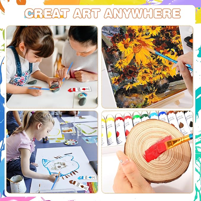 ESRICH Acrylic Paint Set 12 Colors (2 Pack) with 20 Paint Brushes, 24 Acrylic Paints for Adults, Kids, Beginner, Professional Artists, Non-Toxic Craft Paint kit for Paper, Canvas, Rock,Wood, Ceramic