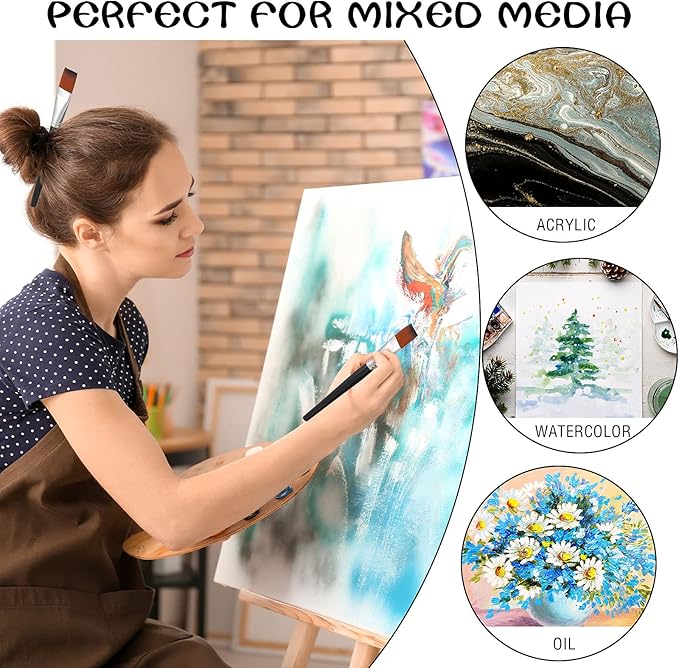 Zonon 10 Pcs 1 Inch Flat Head Paint Brushes Bulk Watercolor Acrylic Paint Brushes Synthetic Nylon Hair Paintbrush Artist Painting Brush for Detail Painting Oil Watercolor Fine Art Painting(Black)