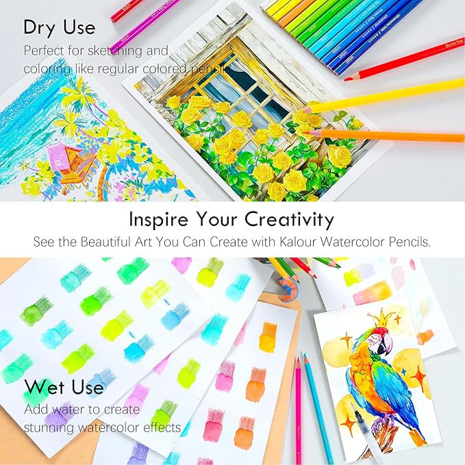 Professional Watercolor Pencils, Set of 72, Studio Collection Artist Pencils, Pre-Sharpened Water Colored Pencils, Firm Texture, Watersoluble, Great Holiday Gifts for Adult or Teens
